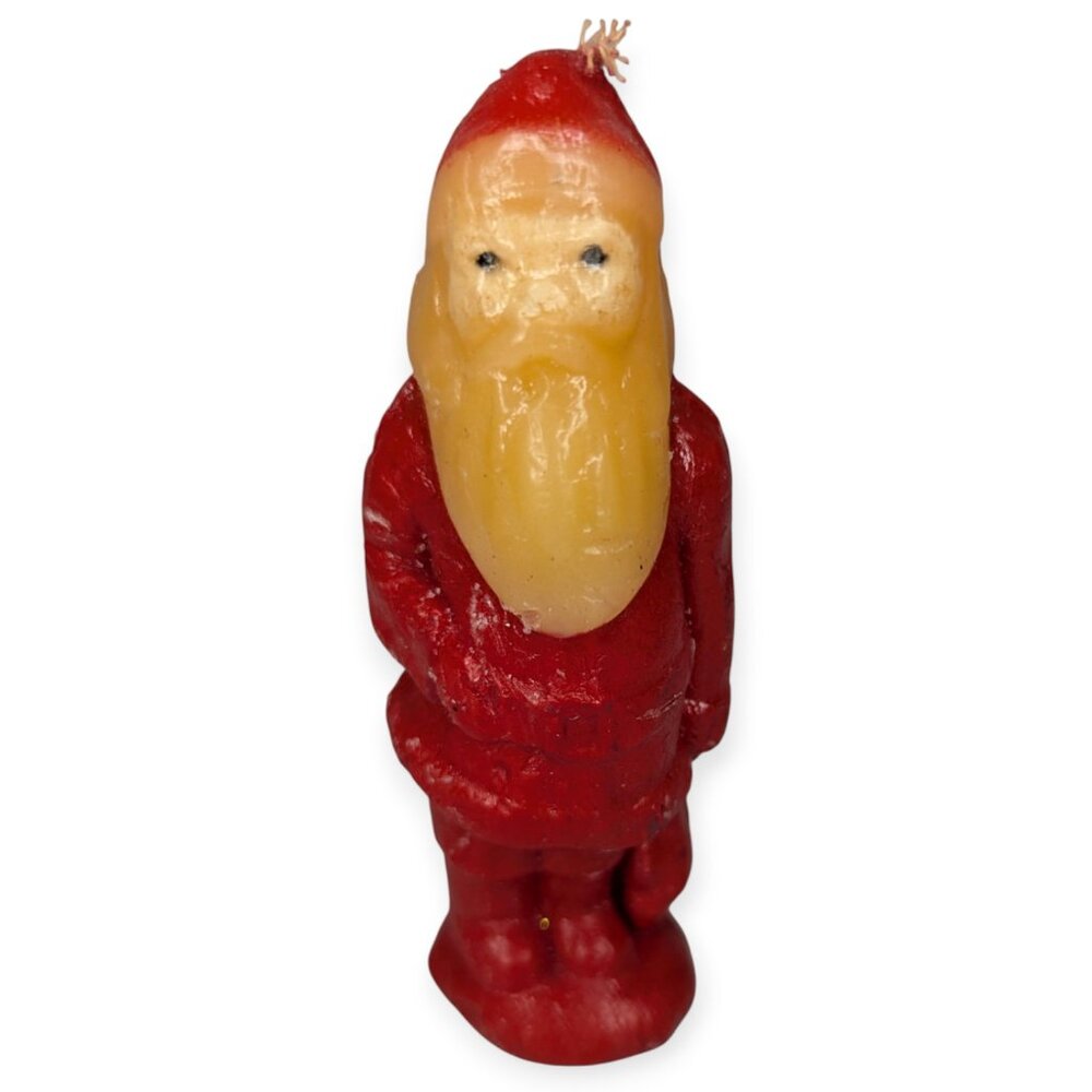 Vintage MCM Wax Red & White Santa Claus Christmas/Holiday Candle 5" Tall